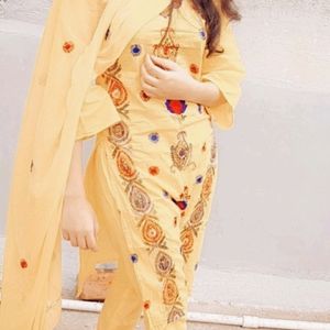 Yellow Embroidery Work Kurta Set