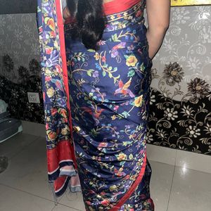 Satin saree with attached blouse peice