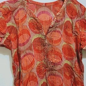 Coral Color Kurti For Girl Or Woman 38 Bust