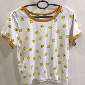 Smiley White With Mustard Yellow Ringer T-shirt
