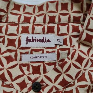 Fabindia Beige Cotton Bagru Printed Shirt