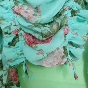 Floral Square Neck Balloon Sleeves Top