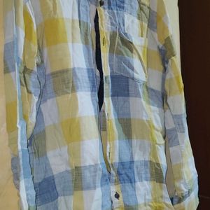 Check Shirt Of White,Blue And Yellow.Size : XXL