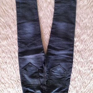 Dark Navy Blue Printed Jeans For Boy's