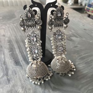 Long Silver jhumkas