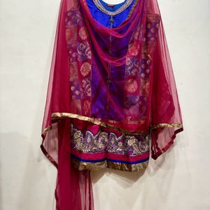 Blue Pink Sharara Set With Dupatta