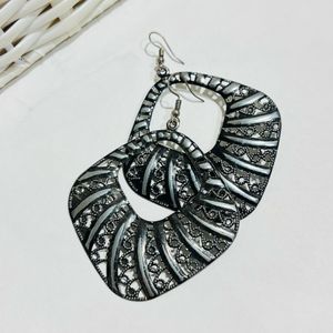 Black & Silver-Tone Colored Metal Earrings