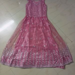 NEW Peach Pink Net Embroidery Gown..