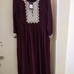 Long Purple Frill Dress Without Dupatta & Pant