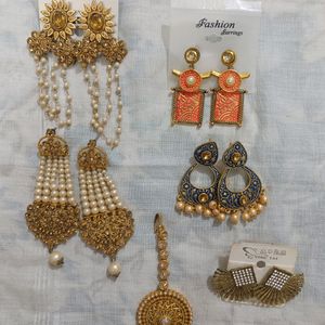 Combo Earrings With One Mang Tika