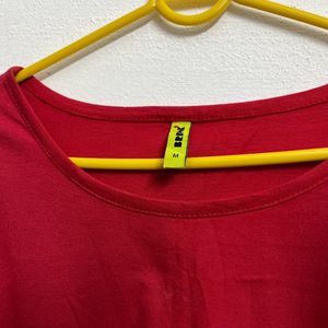 Red Regular Top With Tie-Up Sleeves