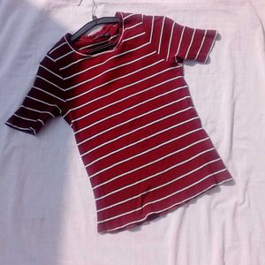 Maroon Striped Knitted Top 🍂🛍️