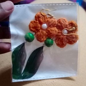 Crochet Earrings With Real Parrot Feathers