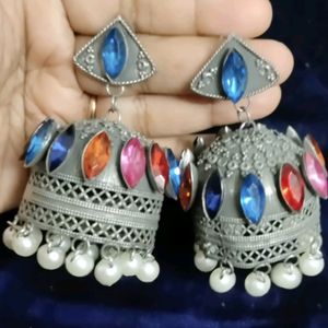 Black Polish Multicolour Jhumka