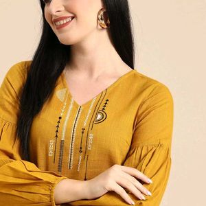 Yellow Beautiful Sleeves Kurti For Women