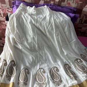 Festive White Skirt With Golden Designs