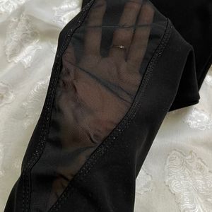 Black Sports Wear Pant With Mesh Pattern