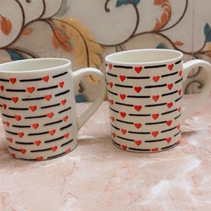 Beautiful Heart Print Tea, Cup Set Of 2