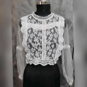 White Lace Long Sleeve Top