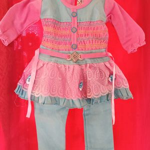 Baby Girl Dress With Sleeves Pink And Blue