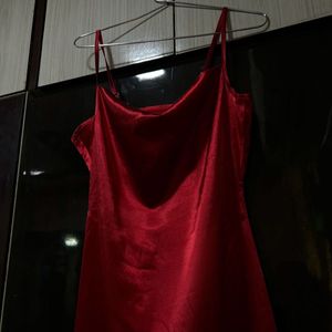 Cowl Neck Red Silk Dress 🦢🌹