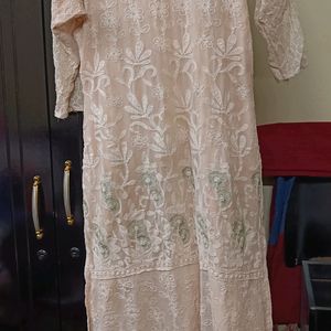 Peach Colour Thread Work Dress