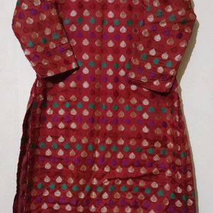 Red Kurti With Multi Dots