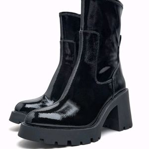 Zara Faux Patent High Heel Boots