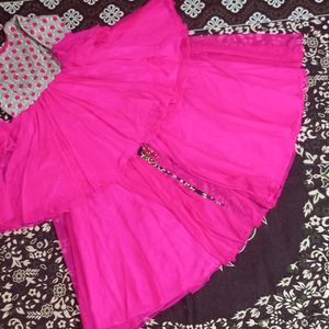 Hot pink Heavy Top With Net bottom And Garara