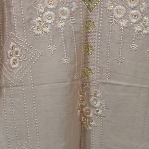 Cream Colour Suit Set( Kurta, Pent & Dupatta) For