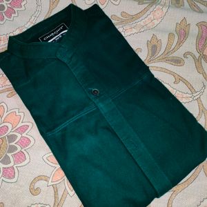 Bottle Green Shirt | Mandarian Collar |Slim Fit