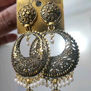 Gold Oxidised Earrings