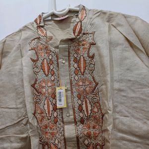 Tussar Silk Kurta Chudidar Set (With Handwork)