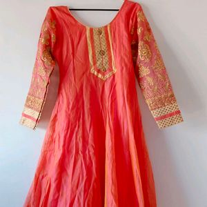 party wear peach anarkali