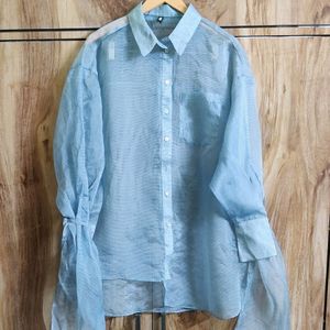 Tissue Silver Grey Designer Shirt Size-48-50