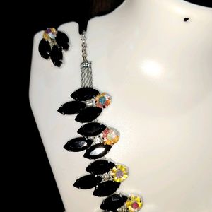 Original Glass Stone Necklace set With Earring