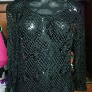 Black Sequin Net Top