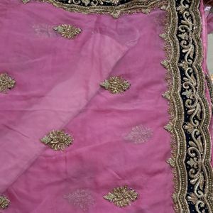 Pink Premium Chiffon Saree With Very Heavy Border