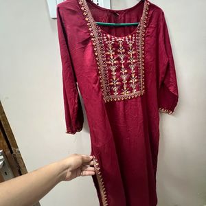 Beautiful Maroon Embroidered Ankle Length Kurta