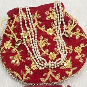 RED EMBROIDERED POTLI BAG