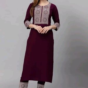 KLOSIA Viscose Embroidered Kurti Pant Dupatta Xxl