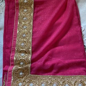 Pink Saree With Fancy Work Border