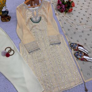 🌸Foux Gorgette Kurta- Pant Dupatta Set 🌸