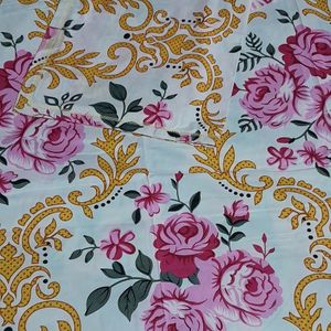 New White Floral Double Bedsheet + 2Pillow Cover