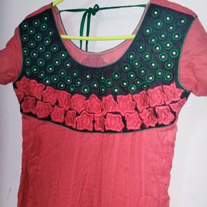 Stylish Ethnic Gown Pink Green Embroidary Wo