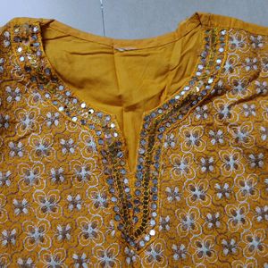 Embroidered Mirror Work Neck Kurta