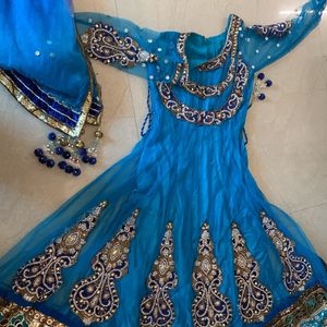 Blue Designer Net Heavy Gown On E Used For Wedding