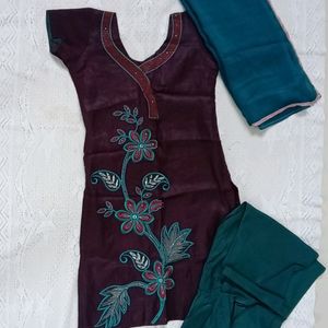 Tailor Made Embroidery Chudidar Suit With Dupatta