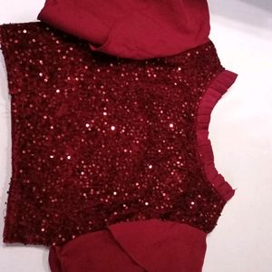 Red Glitter Party Wear Top