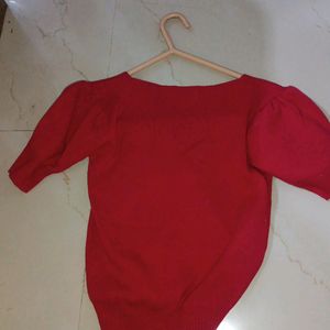 Red Crop Top Like New Puff Sleeves